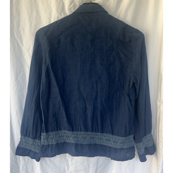 Zyga 100% Linen Blue Button Up Shirt Women’s 42 Eyelet Resort Vacation Coastal - Picture 4 of 8